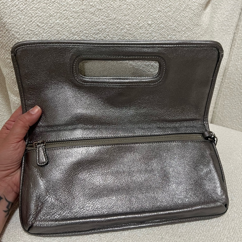 Coach Hampton Weekend Metallic Leather Flap Clutch Bag - Picture 4 of 15